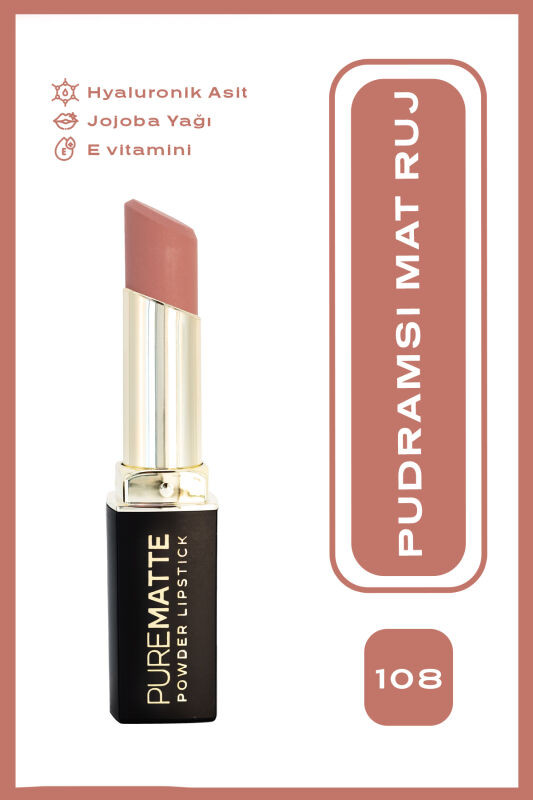 رژ لب جامد مات و مخملی گلدن رز Golden Rose مدل Pure Matt شماره 1۰۸