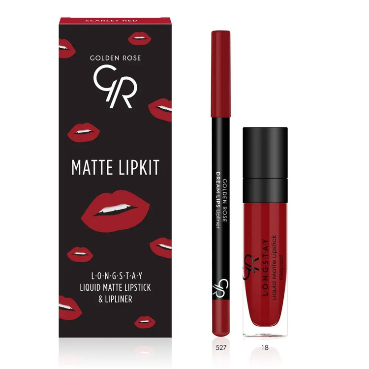کیت رژ لب و خط لب مدل مات و با دوام رنگ SCARLET RED